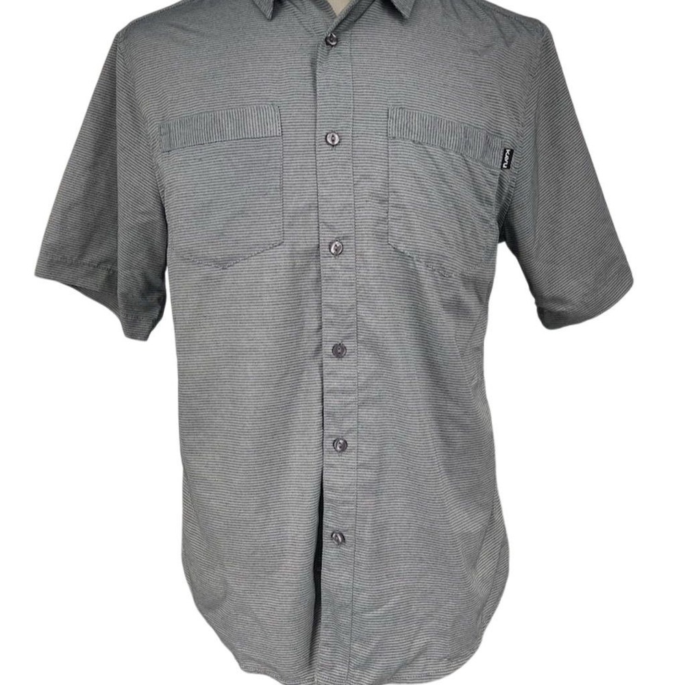 KAVU Men's Striped Short Sleeve Button-Up Shirt Gray Size M Casual
